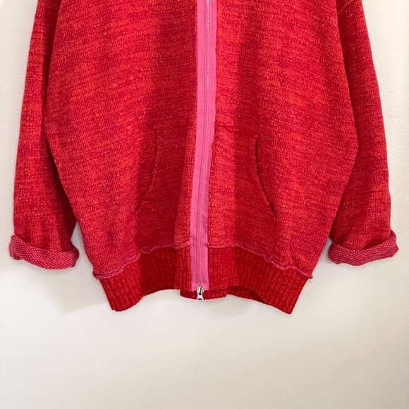 Free People In Bloom Oversized Textured Sweater Knit Zip Up Hoodie Red Hot Large - Picture 9 of 16
